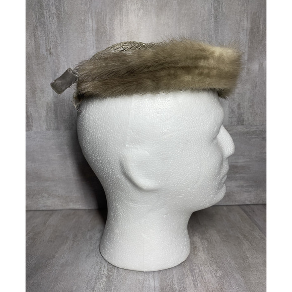 Vintage Mink Fur Hat Cap Fitted Womens Small Net Bow Veil Fascinator 50s 60s main image 6